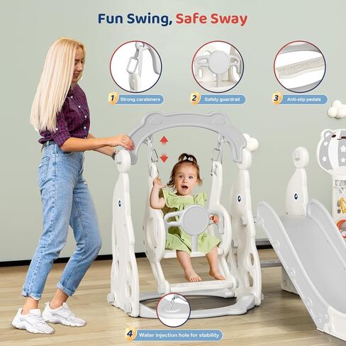 Toddler Slide, 6 in 1 Toddler Playset - Upgrade with Kids Slide, Swing, Soccer and Ring Toss for Age 1-3, Indoor and Outdoor Playground (Gray) in Saudi Arabia