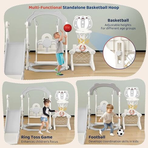 Toddler Slide, 6 in 1 Toddler Playset - Upgrade with Kids Slide, Swing, Soccer and Ring Toss for Age 1-3, Indoor and Outdoor Playground (Gray) in Saudi Arabia