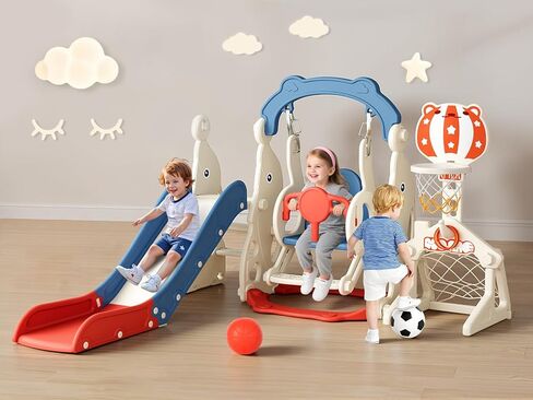 Toddler Slide, 6 in 1 Toddler Playset - Upgrade with Kids Slide, Swing, Soccer and Ring Toss for Age 1-3, Indoor and Outdoor Playground (Gray) in Kuwait