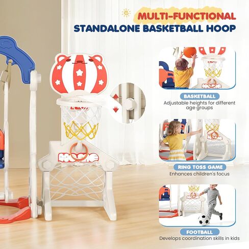 Toddler Slide, 6 in 1 Toddler Playset - Upgrade with Kids Slide, Swing, Soccer and Ring Toss for Age 1-3, Indoor and Outdoor Playground (Gray) in Kuwait