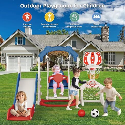 Toddler Slide, 6 in 1 Toddler Playset - Upgrade with Kids Slide, Swing, Soccer and Ring Toss for Age 1-3, Indoor and Outdoor Playground (Gray) in Kuwait