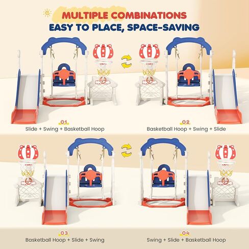 Toddler Slide, 6 in 1 Toddler Playset - Upgrade with Kids Slide, Swing, Soccer and Ring Toss for Age 1-3, Indoor and Outdoor Playground (Gray) in Kuwait