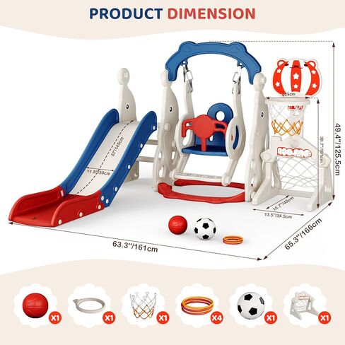 Toddler Slide, 6 in 1 Toddler Playset - Upgrade with Kids Slide, Swing, Soccer and Ring Toss for Age 1-3, Indoor and Outdoor Playground (Gray) in Kuwait