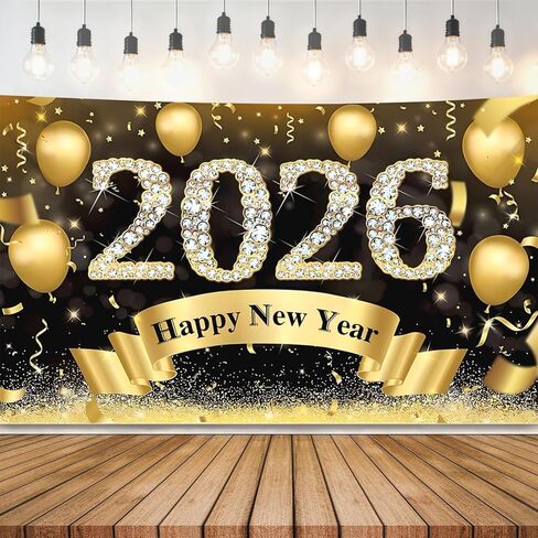 Happy New Year Banner 2026-72x44 Inch Extra Large Happy New Year Backdrop, New Years Decorations 2026, NYE Decorations 2026 for Indoor Outdoor Celebration Photography Background in Saudi Arabia