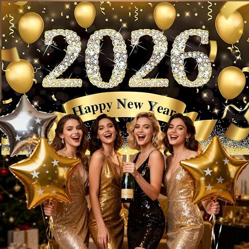 Happy New Year Banner 2026-72x44 Inch Extra Large Happy New Year Backdrop, New Years Decorations 2026, NYE Decorations 2026 for Indoor Outdoor Celebration Photography Background in Saudi Arabia