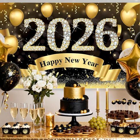 Happy New Year Banner 2026-72x44 Inch Extra Large Happy New Year Backdrop, New Years Decorations 2026, NYE Decorations 2026 for Indoor Outdoor Celebration Photography Background in Saudi Arabia