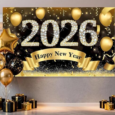 Happy New Year Banner 2026-72x44 Inch Extra Large Happy New Year Backdrop, New Years Decorations 2026, NYE Decorations 2026 for Indoor Outdoor Celebration Photography Background in Saudi Arabia