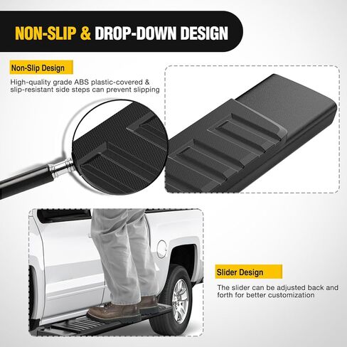 لوحات تشغيل Nilight لسيارة 2007-2018 Chevy Silverado/GMC Sierra 1500 Crew Cab 2007-2019 Chevy Silverado/GMC Sierra 2500HD 3500HD 6 بوصة قضبان نيرف جانبية من الفولاذ المقاوم للصدأ مقاومة للانزلاق، ضمان لمدة عامين in Saudi Arabia