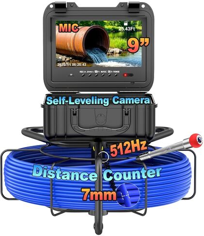 Anysun Sewer Camera 165ft, Self-Leveling Pipe Inspection Camera with Distance Counter, 0.28in/7mm Diameter Cable, 9'' 1080P IPS Screen Plumbing Camera with DVR Recording-32GB in Saudi Arabia