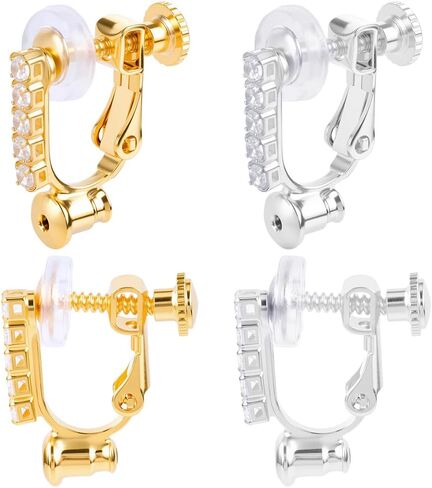 Beebeecraft 1 صندوق 12 قطعة محول القرط كليب على 18K مطلية بالذهب كريستال حجر الراين المسمار غير مثقوب كليب على مكونات نتائج القرط مع 12 قطعة منصات القرط لصنع هدية القرط DIY in Saudi Arabia
