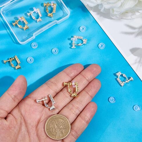 Beebeecraft 1 صندوق 12 قطعة محول القرط كليب على 18K مطلية بالذهب كريستال حجر الراين المسمار غير مثقوب كليب على مكونات نتائج القرط مع 12 قطعة منصات القرط لصنع هدية القرط DIY in Saudi Arabia
