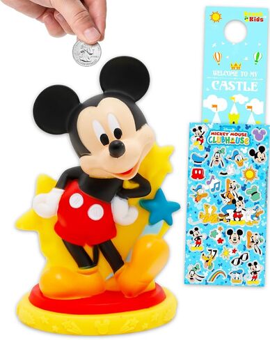 Mickey Mouse Piggy Bank Set - Bundle with 8" Mickey Coin Saving Money Currency Banknote Jar Plus Stickers, More | Disney Money Bank for Kids, Boys in Saudi Arabia