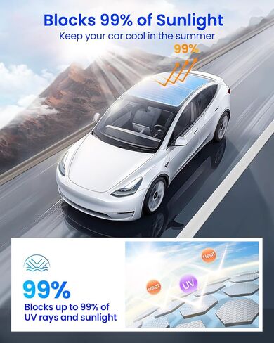 مظلة سقف Tesla Model Y 2020-2023، مجموعة حاجب عاكس للأشعة فوق البنفسجية مكونة من 4 قطع لملحقات Tesla، أغطية قابلة للطي مطلية بالفضة لحرارة كتلة السقف الأمامية والخلفية، والوهج والأشعة فوق البنفسجية (الطراز Y) in Saudi Arabia