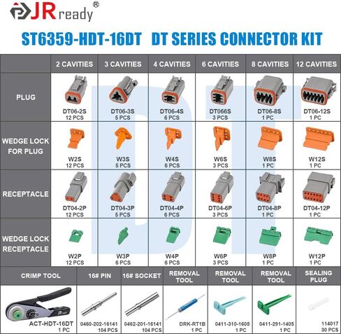 مجموعة أدوات تجعيد موصل JRready ST6360 Deutsch DTM، أداة تجعيد ألمانية جديدة وموصلات 2 3 4 6 8 12 دبوس مع اتصال صلب، مقاس 20 محطة صلبة 20-22AWG للموصلات الكهربائية للسيارات in Kuwait
