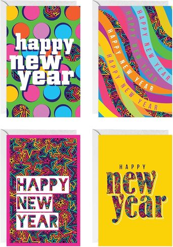 easykart labels 16 Happy New Year Cards Boxed Set With Envelopes and Gold Seal Stickers - 6.75" x 4.5" Assorted New Years Greeting Card Set 2024 With Messages Inside in Saudi Arabia