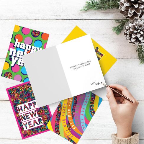 easykart labels 16 Happy New Year Cards Boxed Set With Envelopes and Gold Seal Stickers - 6.75" x 4.5" Assorted New Years Greeting Card Set 2024 With Messages Inside in Saudi Arabia