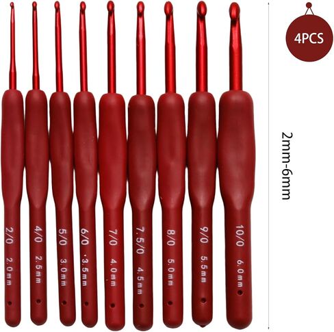 WINDAWNKE 9 PCS Red Crochet Hook Set, Ergonomic Soft Grip Crochet Hook, Crochet Needle Kit with Knitting & Crochet Supplies in Saudi Arabia