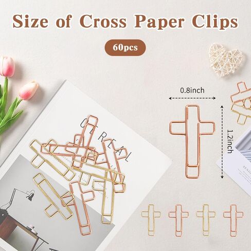 60PCS Cross Paper Clips Bible Bookmark Rose Gold Paper Clips Book Marks for Bibles Study Supplies Bible Study Kit Cute Binder Clip Christian Accessories Christian Gifts for Women in Saudi Arabia
