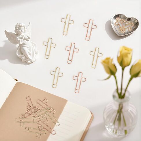 60PCS Cross Paper Clips Bible Bookmark Rose Gold Paper Clips Book Marks for Bibles Study Supplies Bible Study Kit Cute Binder Clip Christian Accessories Christian Gifts for Women in Saudi Arabia