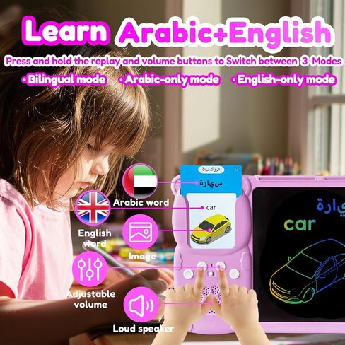تابلت رسم مع بطاقات تعليمية ثنائية اللغة للأطفال - بطاقات فلاش ناطقة باللغة الإنجليزية الإسبانية، لوحة كتابة LCD، خطاب جيب للأطفال الصغار، هدية لعبة تعليمية للأولاد والبنات (الإسبانية، الأزرق) in Kuwait