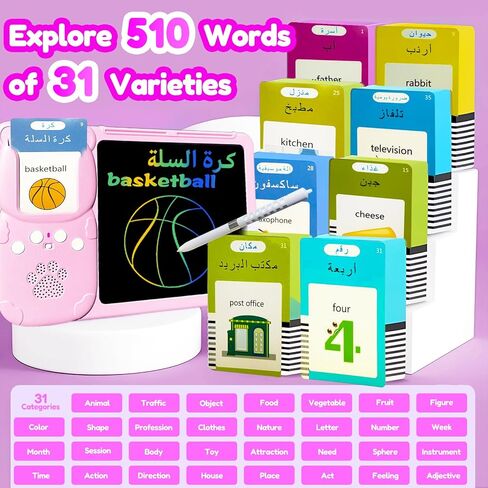 تابلت رسم مع بطاقات تعليمية ثنائية اللغة للأطفال - بطاقات فلاش ناطقة باللغة الإنجليزية الإسبانية، لوحة كتابة LCD، خطاب جيب للأطفال الصغار، هدية لعبة تعليمية للأولاد والبنات (الإسبانية، الأزرق) in Kuwait