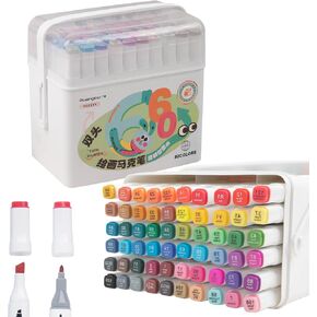 علامات الكحول 60 لونًا مع قاعدة ذات أطراف مزدوجة إزميل وعلامات فنية دائمة دقيقة لكتب التلوين للكبار رسم الرسوم التوضيحية للرسوم المتحركة in Kuwait