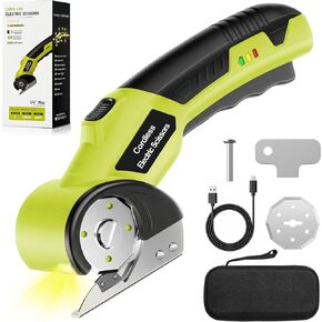 Cordless Electric Cutter, 4V Rechargeable Scissors Box Cutter with 2 Rotary Blades, USB Cable,Storage Bag, Safety Lock & LED Light, For Cardboard, Fabric, Plastic, Leather, Carpet, Packaging, DIY in Saudi Arabia