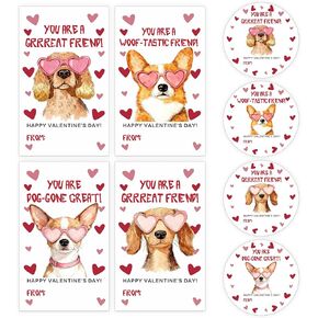 2.1" x 3.5" Valentine Day Stickers - Dog Hearts - Each Set Contains 30 Rectangular & 30 Round Stickers, for Valentine's Day, Christmas, and Gift Bag Decoration (80 Pcs) - A09 in Saudi Arabia