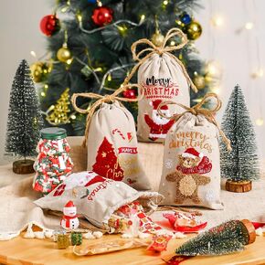 Bonlino Christmas Small Gift Bags - 3D Doll Bag with Drawstring (6 * 8 in) Reusable Fabric Gift for Xmas Santa Gifts Burlap Bag Shappy Cloth Christmas Bags PACK of 4 in Saudi Arabia