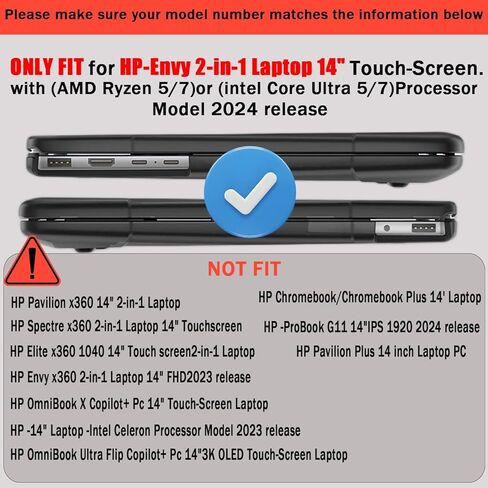 Protective Case for 14" HP Envy X360 2-in-1 2K Touch-Screen,2024 Release,Attached Laptop Keyboard Riser Stand,Matte Translucent TPU Edges | Scratch-Resistant Shockproof Durable Case (Black) in Saudi Arabia