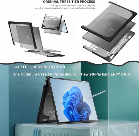 Protective Case for 14" HP Envy X360 2-in-1 2K Touch-Screen,2024 Release,Attached Laptop Keyboard Riser Stand,Matte Translucent TPU Edges | Scratch-Resistant Shockproof Durable Case (Black) in Saudi Arabia