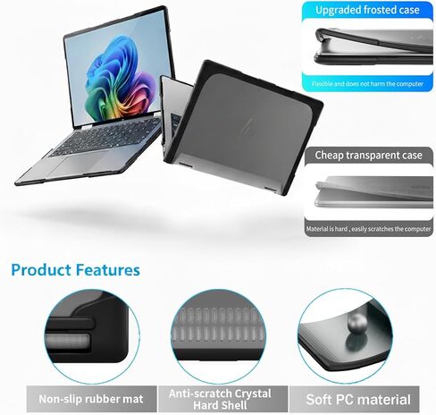 Protective Case for 14" HP Envy X360 2-in-1 2K Touch-Screen,2024 Release,Attached Laptop Keyboard Riser Stand,Matte Translucent TPU Edges | Scratch-Resistant Shockproof Durable Case (Black) in Saudi Arabia