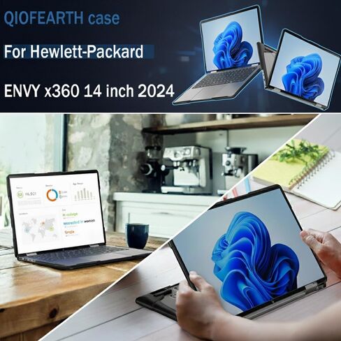 Protective Case for 14" HP Envy X360 2-in-1 2K Touch-Screen,2024 Release,Attached Laptop Keyboard Riser Stand,Matte Translucent TPU Edges | Scratch-Resistant Shockproof Durable Case (Black) in Saudi Arabia