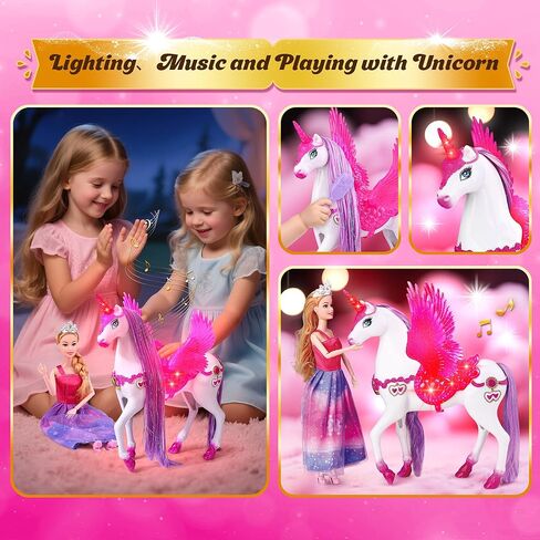 Baljinder Magic Unicorn & Princess Doll, Light-Up Unicorn Toys for Girls 3-6, Christmas Birthday Gifts for Kids Girls Aged 3 4 5 6 7 8 in Saudi Arabia
