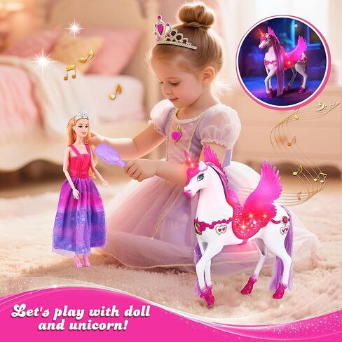 Baljinder Magic Unicorn & Princess Doll, Light-Up Unicorn Toys for Girls 3-6, Christmas Birthday Gifts for Kids Girls Aged 3 4 5 6 7 8 in Saudi Arabia