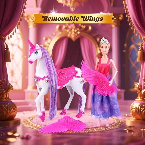 Baljinder Magic Unicorn & Princess Doll, Light-Up Unicorn Toys for Girls 3-6, Christmas Birthday Gifts for Kids Girls Aged 3 4 5 6 7 8 in Saudi Arabia
