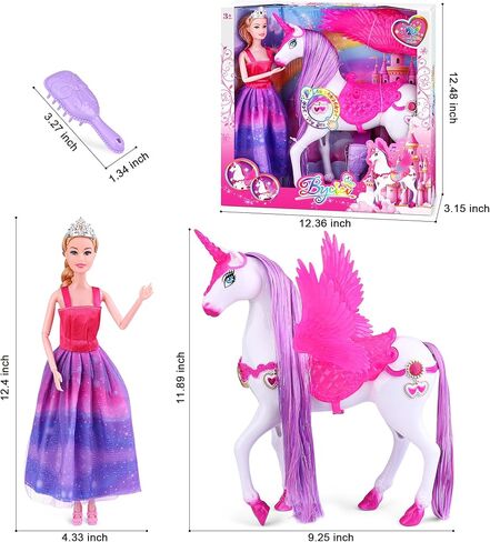 Baljinder Magic Unicorn & Princess Doll, Light-Up Unicorn Toys for Girls 3-6, Christmas Birthday Gifts for Kids Girls Aged 3 4 5 6 7 8 in Saudi Arabia