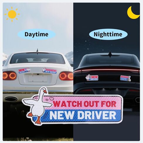 4pcs Silly Goose New Driver Magnet, Waterproof Decal Cute Goose Patch Student Driver Sticker Magnet for Car Bumper Safety Magnetic Sign in Saudi Arabia