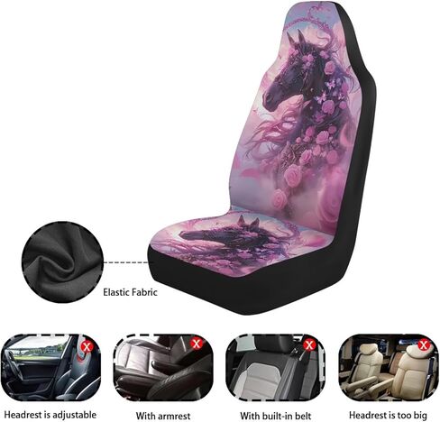 Black Brown Horse Print Car Seat Covers Full Set, 2 PCS Auto Front Seat Covers Universal Truck Seat Protector Automobile Interior Decorate Accessories for Women Men, White in Kuwait