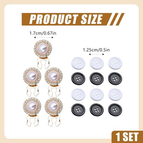 20MM Rhinestone Button Covers – 5 Sets for Blouses & Tuxedos, 12 Extra Sewing Buttons, Sparkling Dress Shirt &Blouses Upgrade (Ideal for DIY & Gifts) (Pearl) in Saudi Arabia
