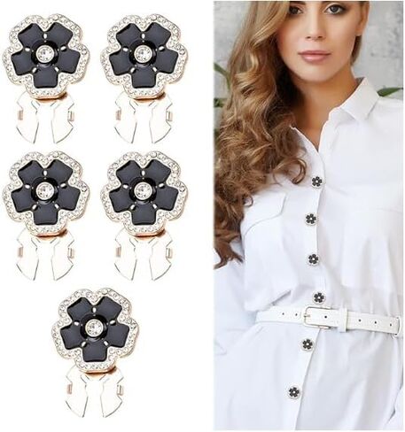 20MM Rhinestone Button Covers – 5 Sets for Blouses & Tuxedos, 12 Extra Sewing Buttons, Sparkling Dress Shirt &Blouses Upgrade (Ideal for DIY & Gifts) (Pearl) in Saudi Arabia