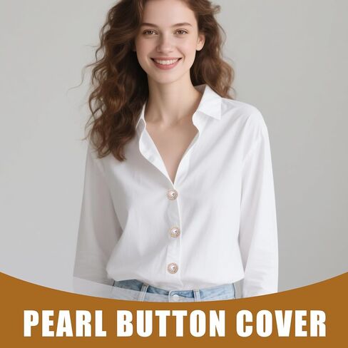 20MM Rhinestone Button Covers – 5 Sets for Blouses & Tuxedos, 12 Extra Sewing Buttons, Sparkling Dress Shirt &Blouses Upgrade (Ideal for DIY & Gifts) (Pearl) in Saudi Arabia
