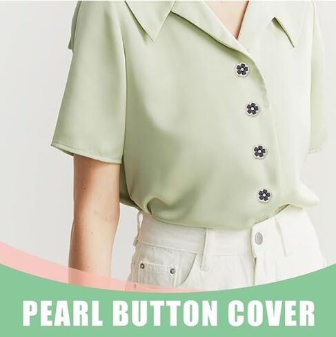 20MM Rhinestone Button Covers – 5 Sets for Blouses & Tuxedos, 12 Extra Sewing Buttons, Sparkling Dress Shirt &Blouses Upgrade (Ideal for DIY & Gifts) (Pearl) in Saudi Arabia