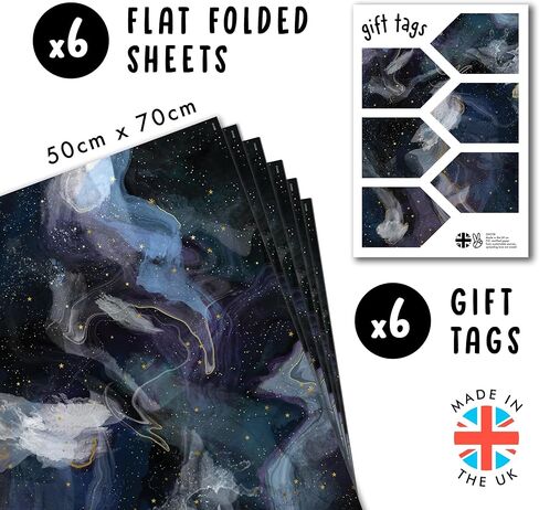 CENTRAL 23 Space Wrapping Paper - Space Stars Galaxy Constellation - 6 Sheets Blue Gift Wrap - For Birthday Christmas Holiday - Comes With Fun Stickers in Kuwait