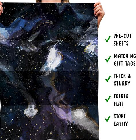 CENTRAL 23 Space Wrapping Paper - Space Stars Galaxy Constellation - 6 Sheets Blue Gift Wrap - For Birthday Christmas Holiday - Comes With Fun Stickers in Kuwait