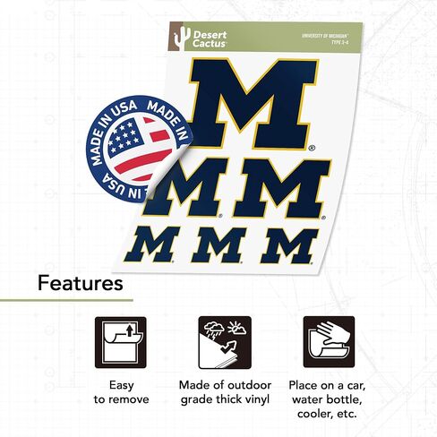 ملصق جامعة صبار الصحراء ميشيغان ولفرينز UM U of M ملصقات شارات الفينيل زجاجة مياه للكمبيوتر المحمول سجل قصاصات السيارة T3 (النوع 3-6) in Saudi Arabia