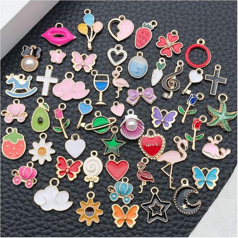 50pcs Enamel Charms for Jewelry Making Wholesale Assorted Mixed Bulk Metal Earring Findings for DIY Necklace Bracelet Keychain and Crafting in Saudi Arabia