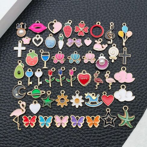 50pcs Enamel Charms for Jewelry Making Wholesale Assorted Mixed Bulk Metal Earring Findings for DIY Necklace Bracelet Keychain and Crafting in Saudi Arabia