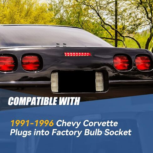 مصباح إيقاف ضوء الفرامل LED العالي الكامل من Auto Dynasty في المركز الثالث متوافق مع Chevy Corvette C4 الجيل الرابع 1991-1996، عدسات مدخنة بغطاء أسود in Kuwait