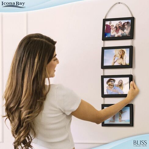 Icona Bay 4x6 Wall Hanging Picture Frames Collage w/ 4 Openings (Rustic Brown), Casual Style Wood Composite Frames, Wall Mount Only, Bliss Collection in Saudi Arabia